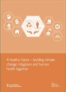 Front page of the A healthy future – tackling climate change mitigation and human health together report