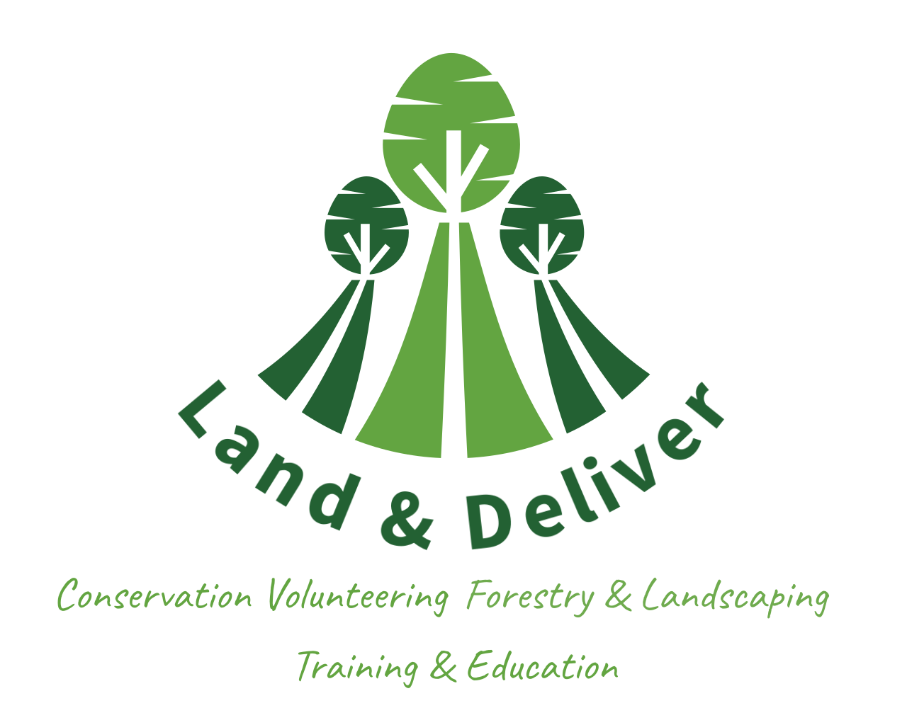 land & deliver logo, three trees