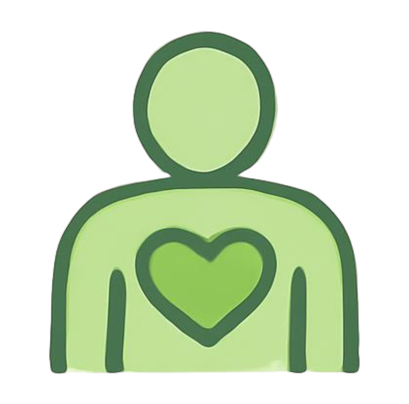 a drawing of a person with a heart in the middle of the chest, lines and fill are green