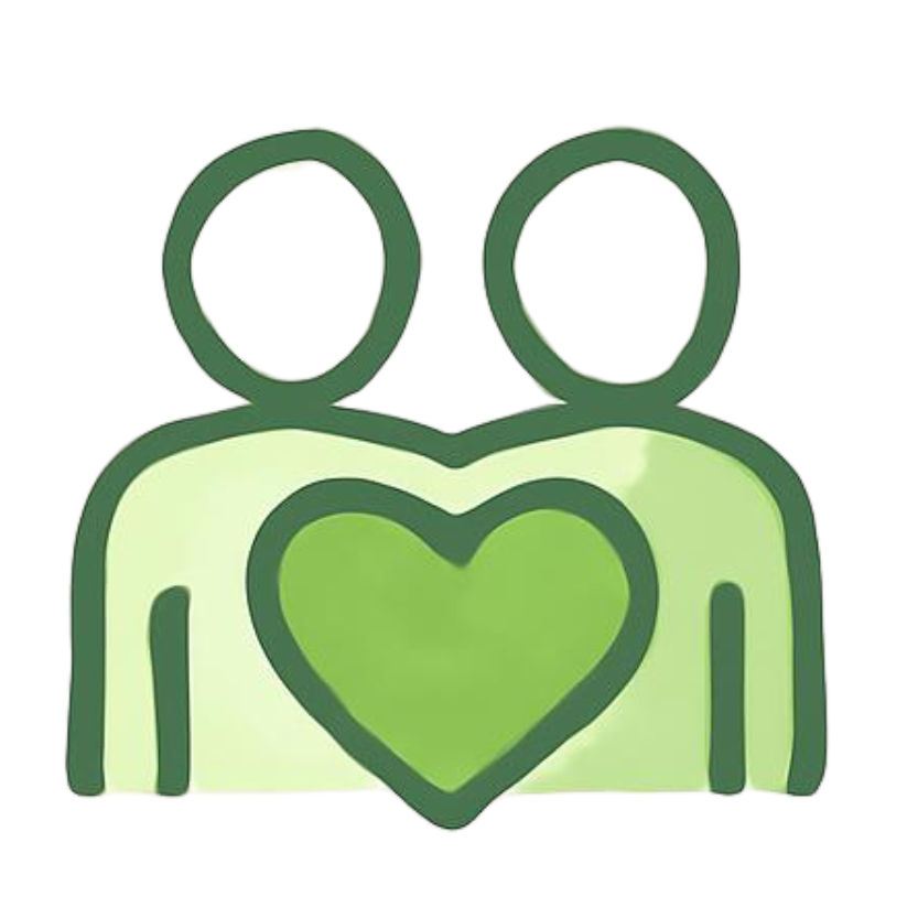 A drawing of two people, appearing as one with a large heart in the middle of their chests, all lines are green and bodies are green filled.